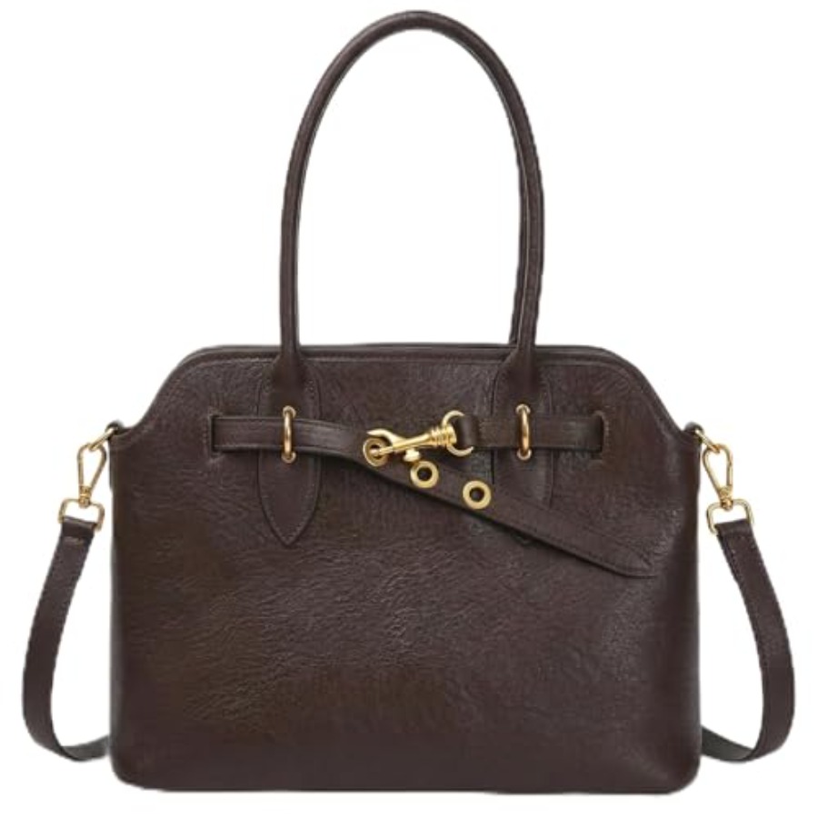 Structured Handbag Top Handle - Genuine Leather Satchel Crossbody Bag for