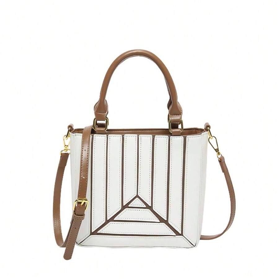 Structured Handbag Top Handle - Geometric Panel Structured Top Handle Handbag