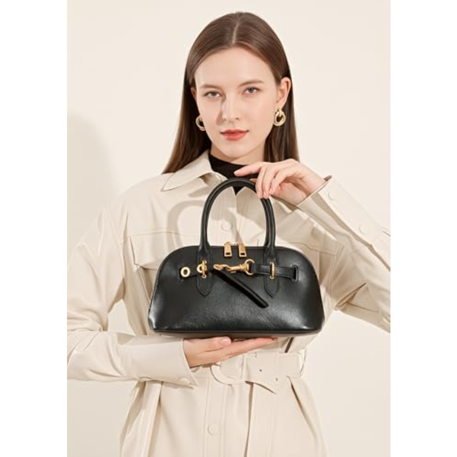 Genuine Leather Satchel Crossb - Structured Handbag Top Handle 评论和价格