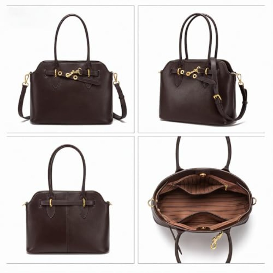 Genuine Leather Satchel Crossb - Structured Handbag Top Handle 评论和价格