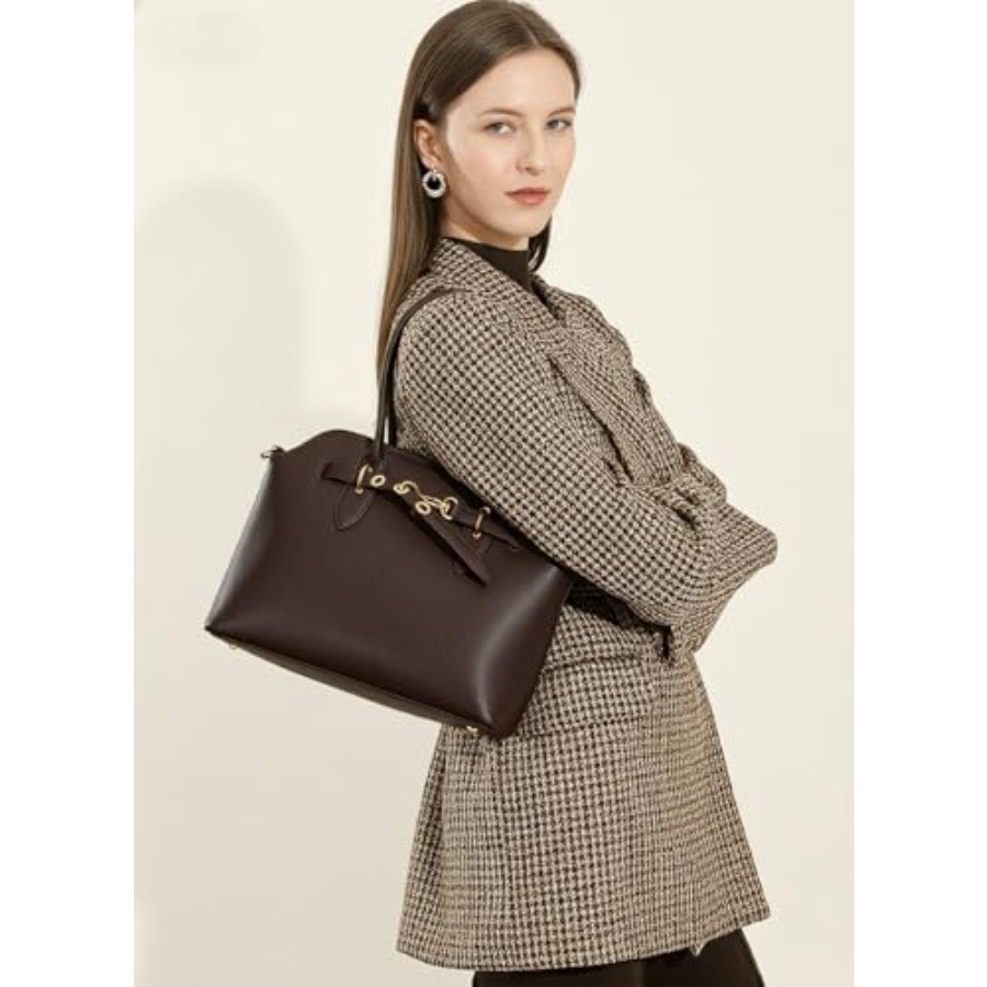 Genuine Leather Satchel Crossb - Structured Handbag Top Handle 评论和价格