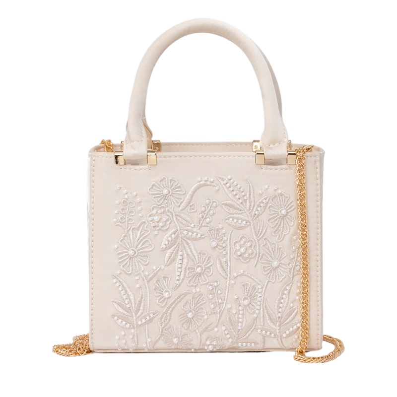 Embroidered Pearl Handbag Vint - Structured Handbag Top Handle 评论和价格
