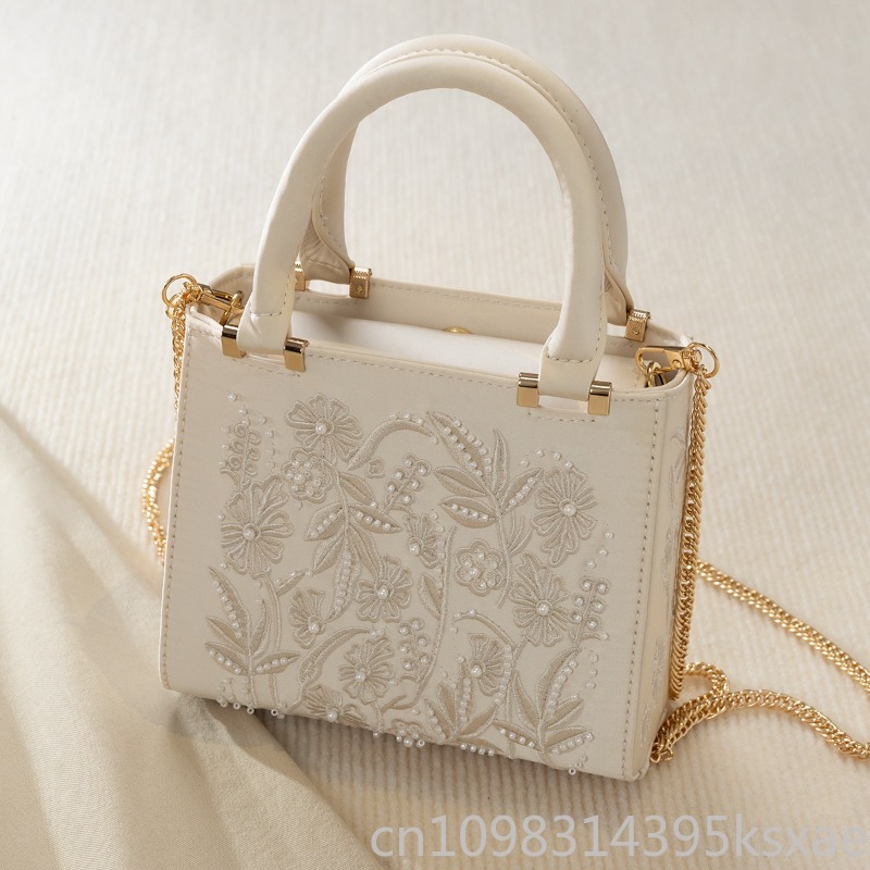 Embroidered Pearl Handbag Vint - Structured Handbag Top Handle 评论和价格