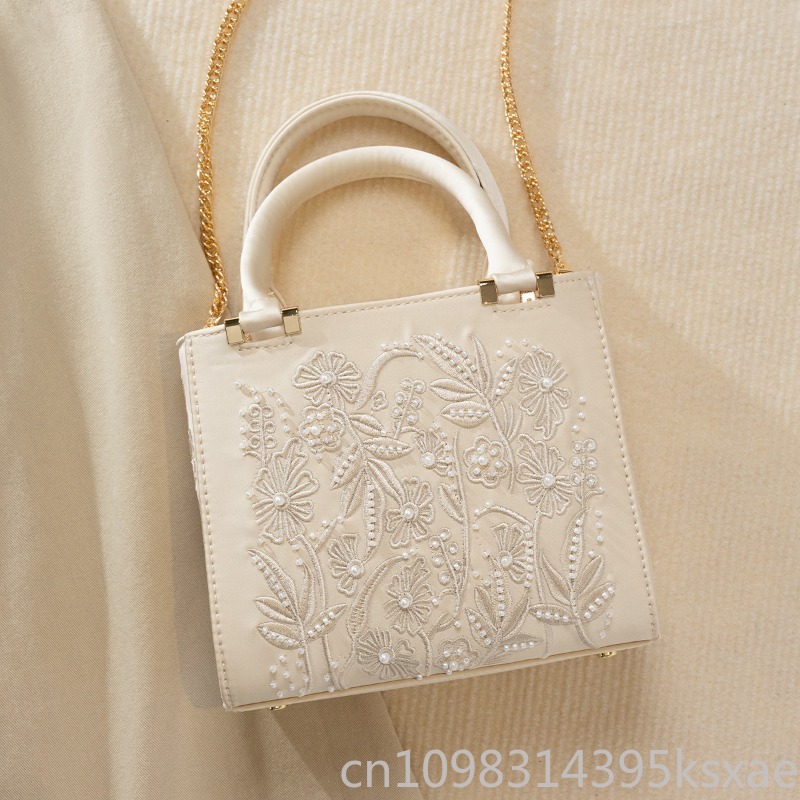Embroidered Pearl Handbag Vint - Structured Handbag Top Handle 评论和价格
