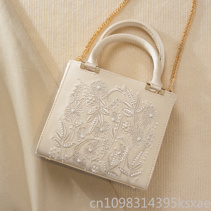 Embroidered Pearl Handbag Vint - Structured Handbag Top Handle 评论和价格