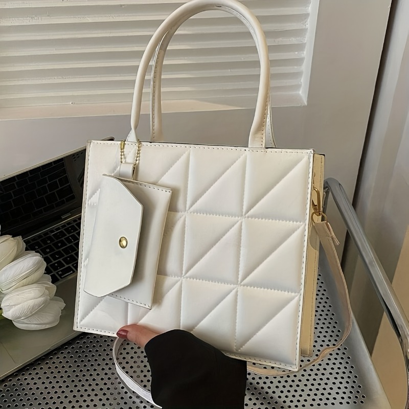 Stylish Quilted Tote Bag, Stru - Structured Handbag Top Handle 评论和价格